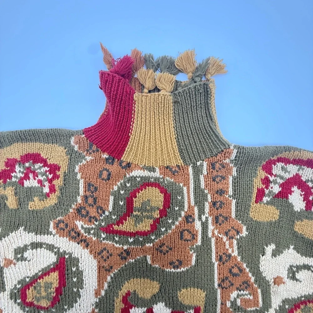 Vintage In-Wear Womens Fair Isle Chunky Knit Cotton Sweater Olive Mustard Medium